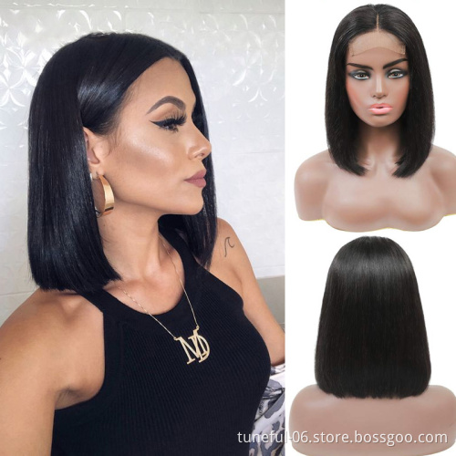 Cheap Short Bob Transparent Hd Lace Human Hair Wig,8-14inch Mink Brazilian Hair Wig,4x4 Closure Short Bob Wigs For Black Women